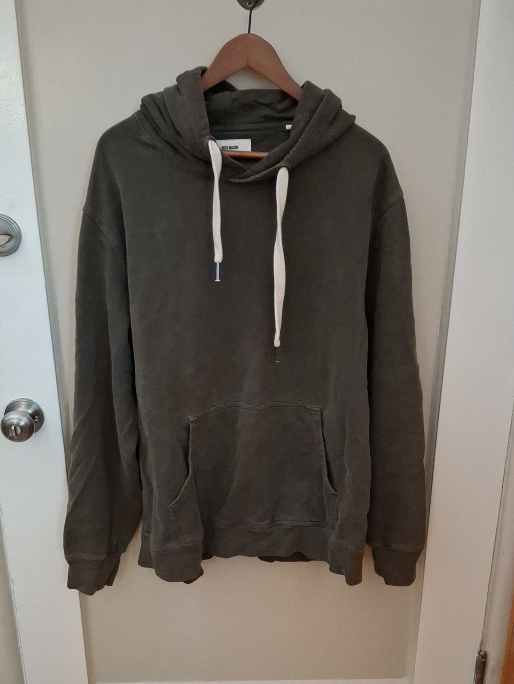 Buck Mason Men's Olive Green Pullover Hoodie with Drawstring_1